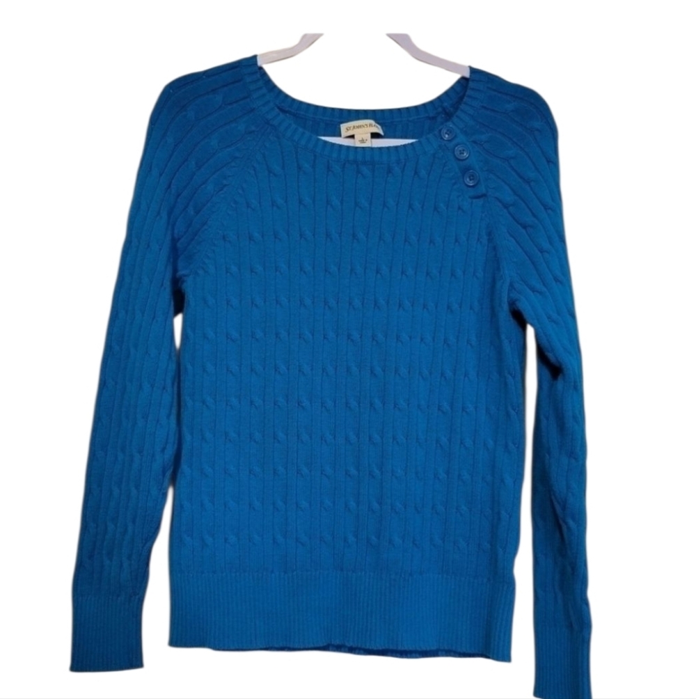 St. John's Bay turquoise blue long sleeve cable knit sweater  button detail Sz L